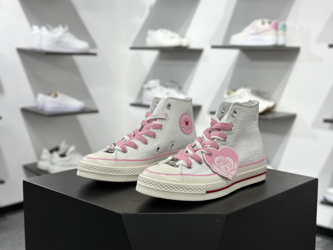 160 匡威2025情人节限定爱心玫瑰 CONVERSE匡威1970S Chuck 70 rose vintage爱心白色高帮帆布鞋 A14798C