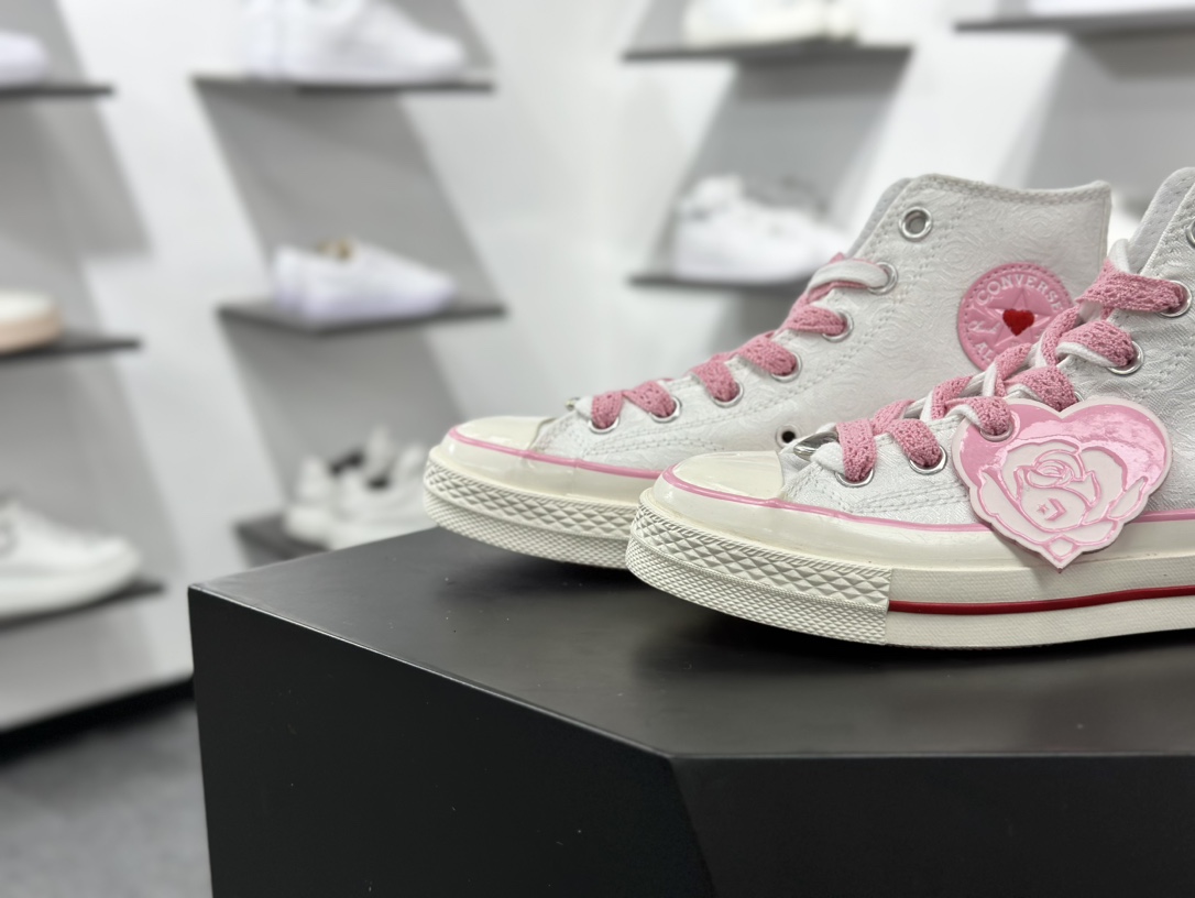 160 匡威2025情人节限定爱心玫瑰 CONVERSE匡威1970S Chuck 70 rose vintage爱心白色高帮帆布鞋 A14798C