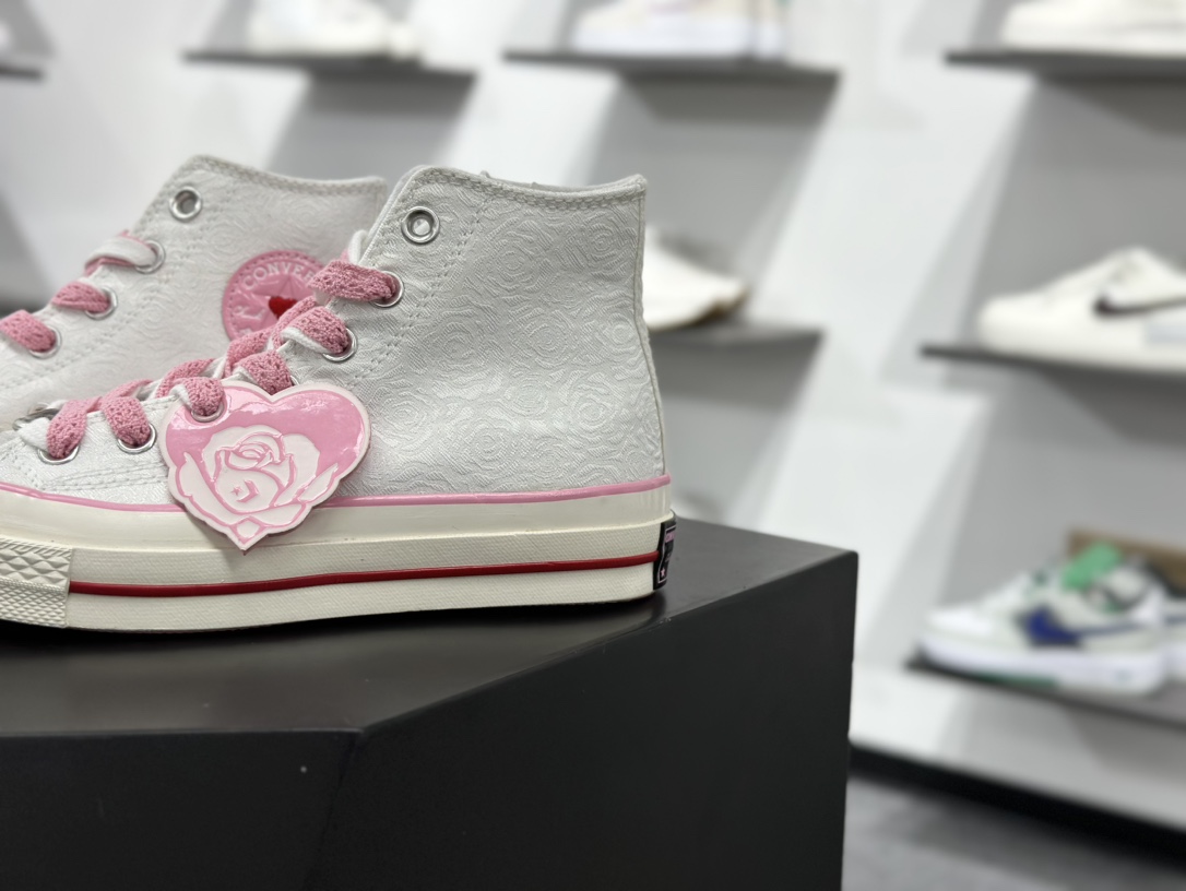 160 匡威2025情人节限定爱心玫瑰 CONVERSE匡威1970S Chuck 70 rose vintage爱心白色高帮帆布鞋 A14798C