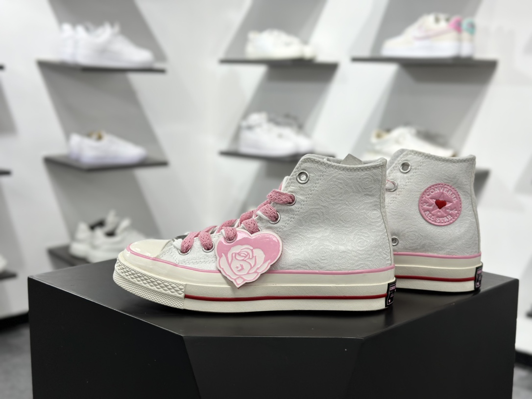 160 匡威2025情人节限定爱心玫瑰 CONVERSE匡威1970S Chuck 70 rose vintage爱心白色高帮帆布鞋 A14798C