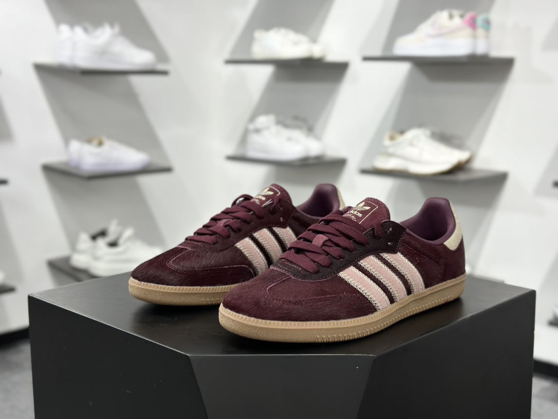 240 Adidas Originals Samba 桑巴德训鞋T字鞋   JP5330 马毛酒红色