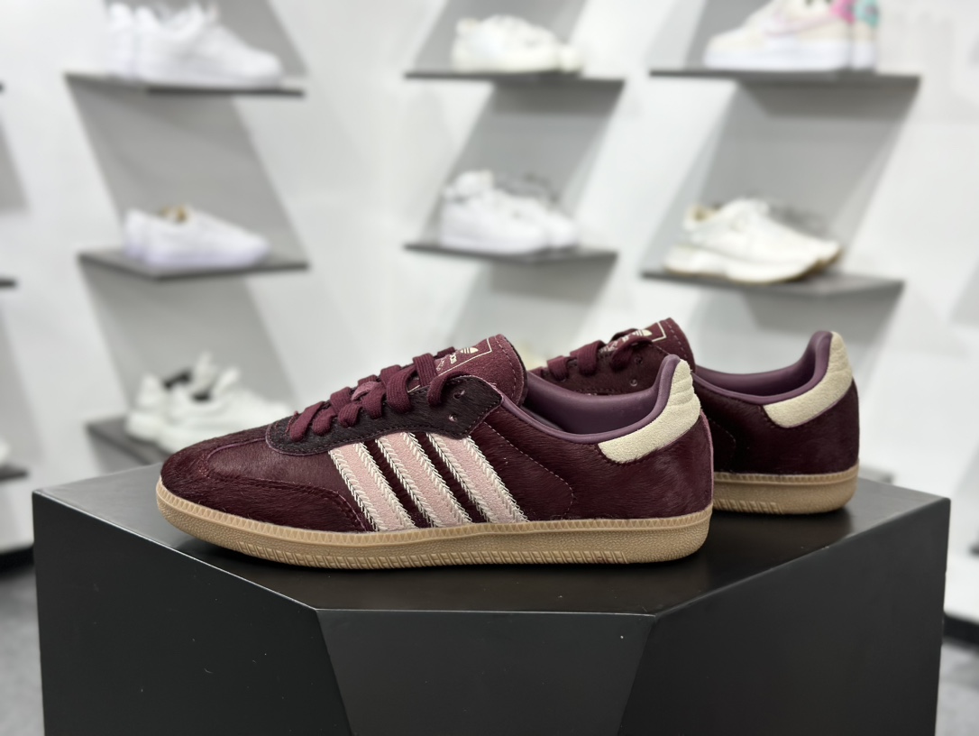 240 Adidas Originals Samba 桑巴德训鞋T字鞋   JP5330 马毛酒红色
