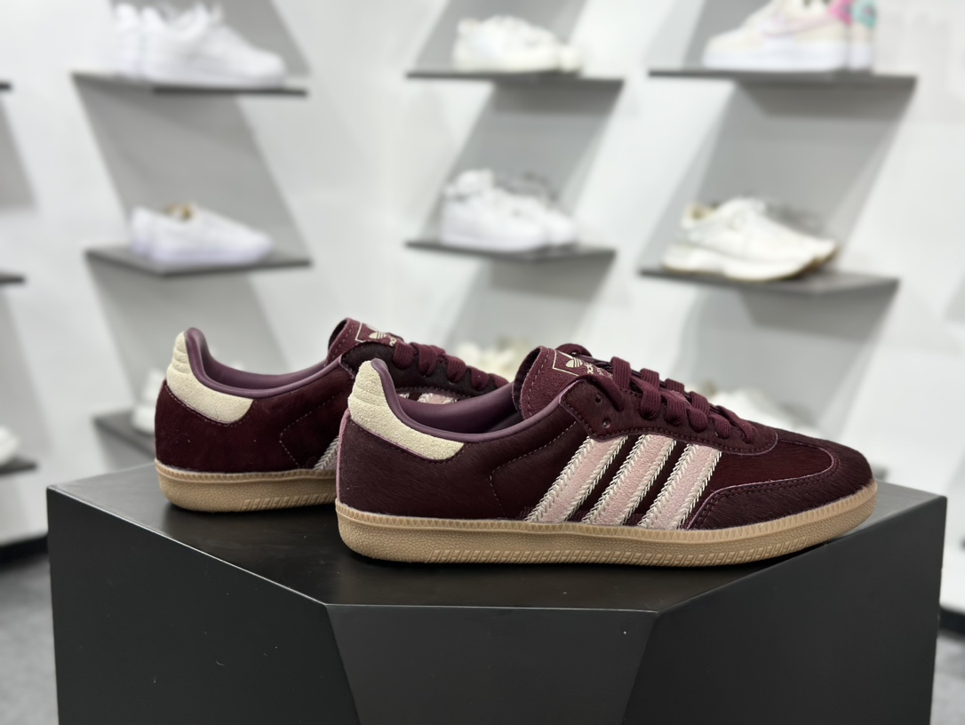240 Adidas Originals Samba 桑巴德训鞋T字鞋   JP5330 马毛酒红色