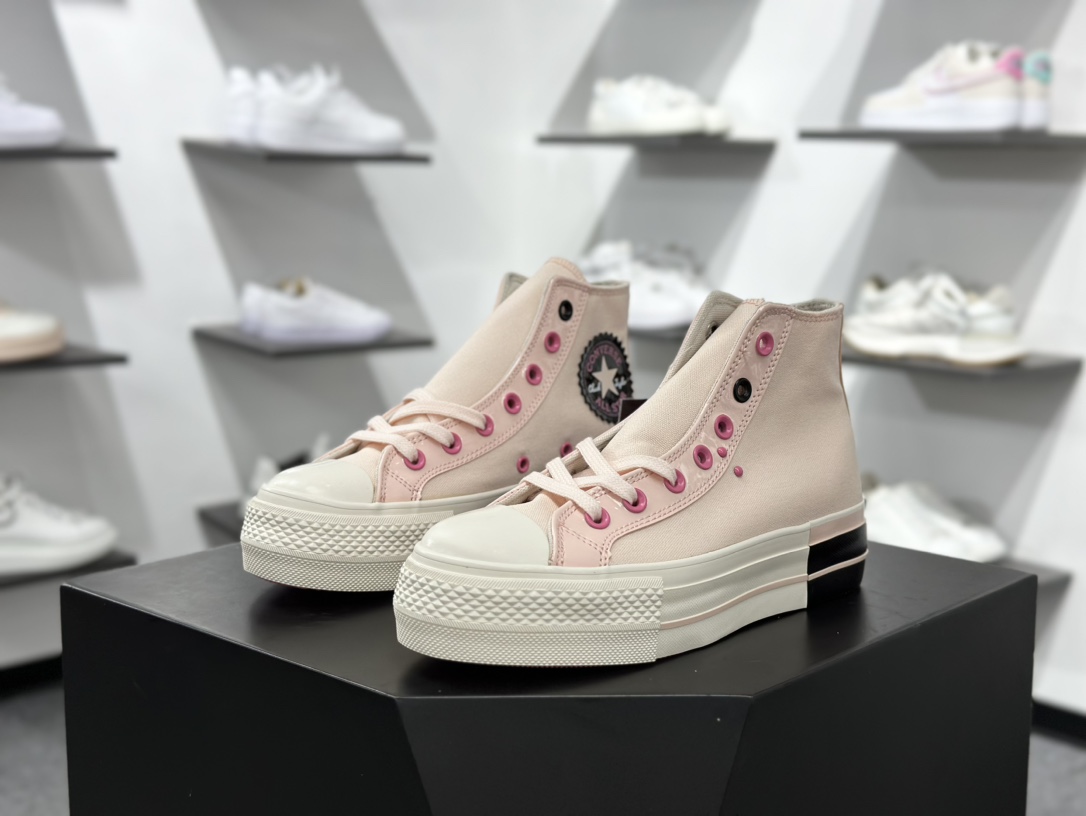 140 Converse All star lift 增高粉黑  匡威官方新款 防滑耐磨厚底帆布鞋 A14825C