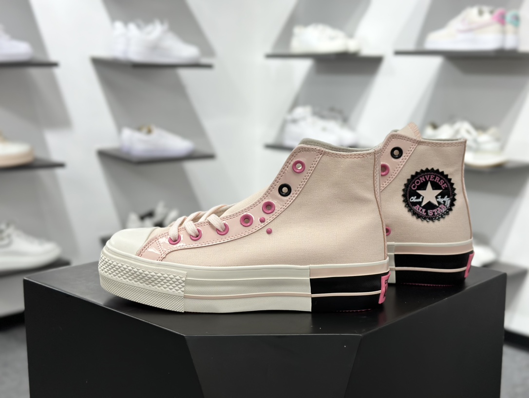 140 Converse All star lift 增高粉黑  匡威官方新款 防滑耐磨厚底帆布鞋 A14825C