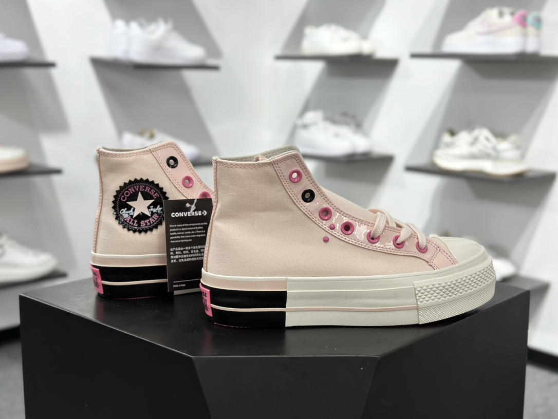 140 Converse All star lift 增高粉黑  匡威官方新款 防滑耐磨厚底帆布鞋 A14825C