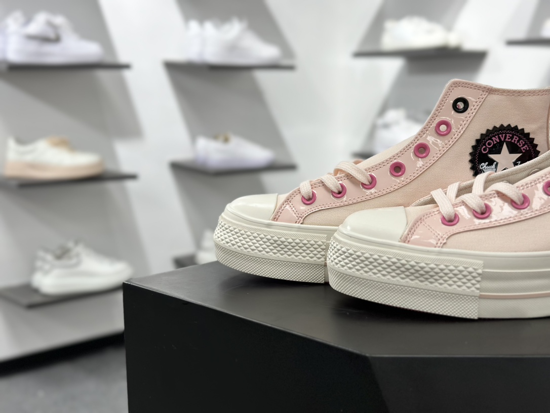 140 Converse All star lift 增高粉黑  匡威官方新款 防滑耐磨厚底帆布鞋 A14825C