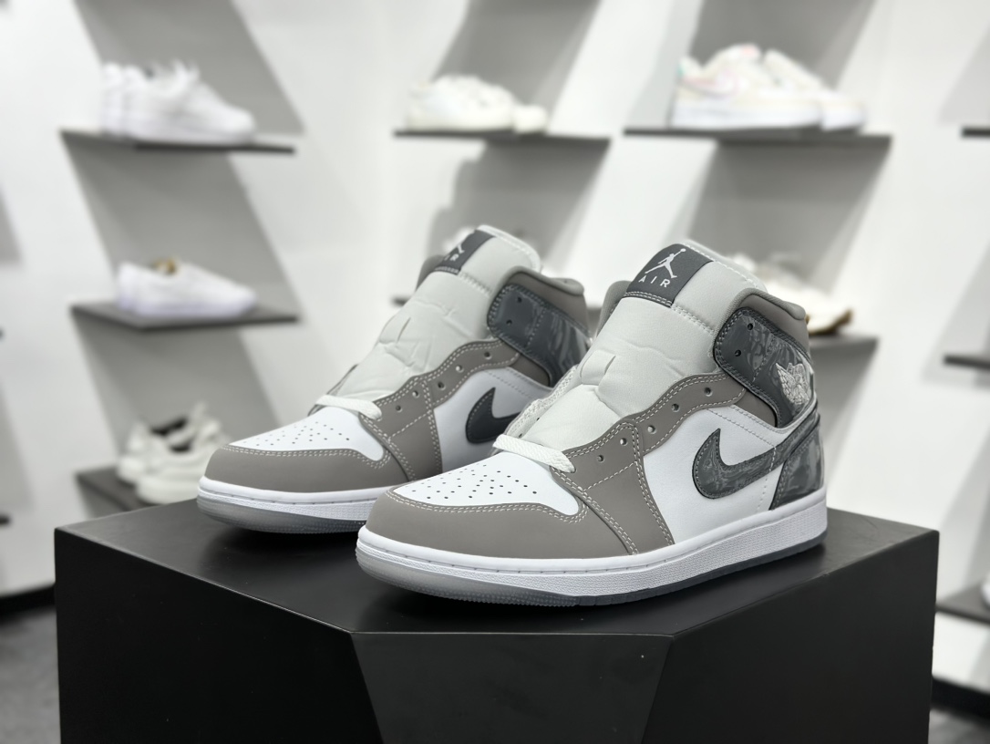 260  原装裸鞋级 市面最高工艺产物  Air Jordan 1 Mid白灰 纯原系列  HF3216-100