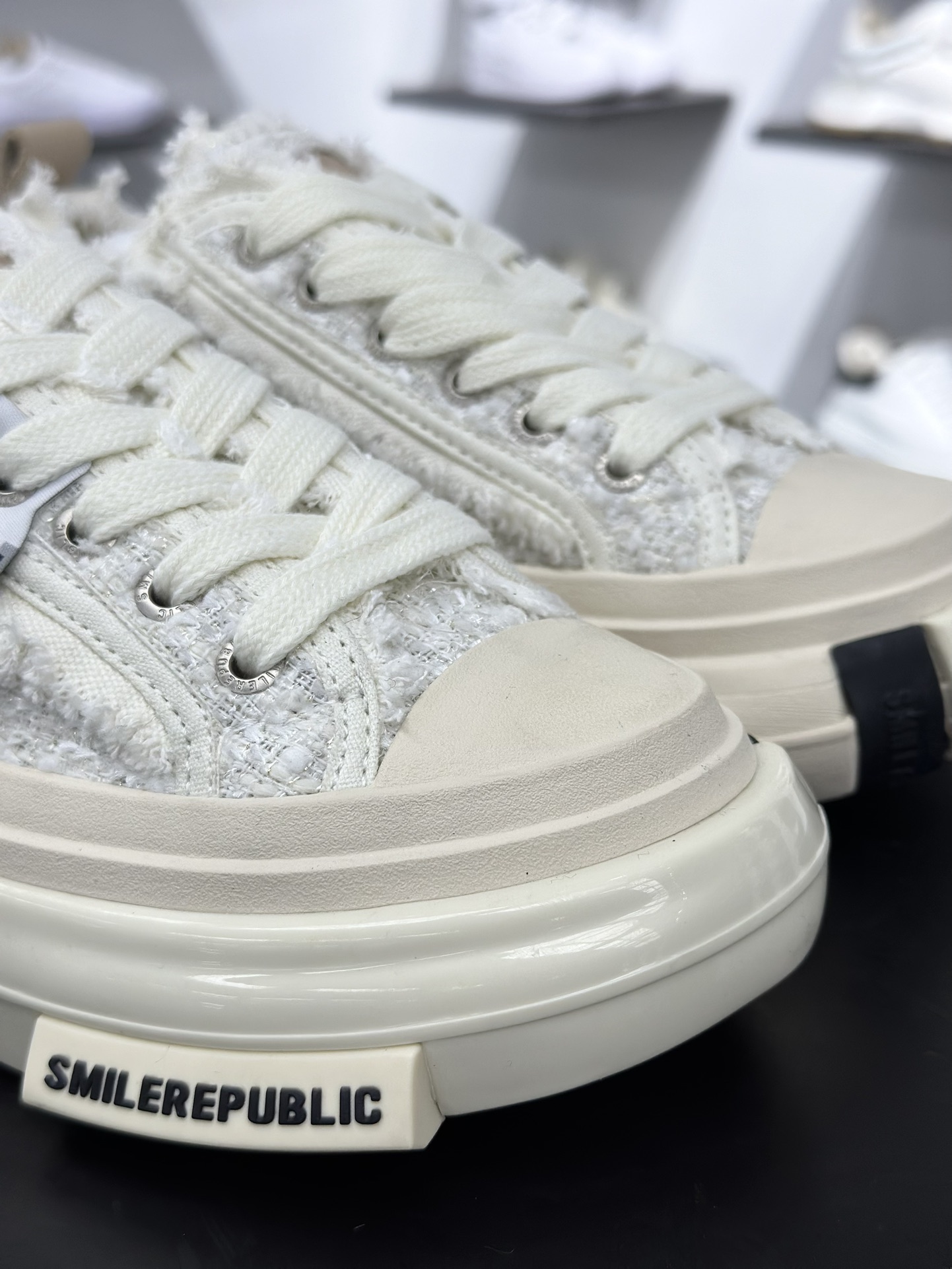 360 SMILEREPUBLIC INCEPTION 70S LOWS.SP 盗梦空间70s系列松糕厚底增高低帮运动鞋“米白粗花呢须边” SR20240102014