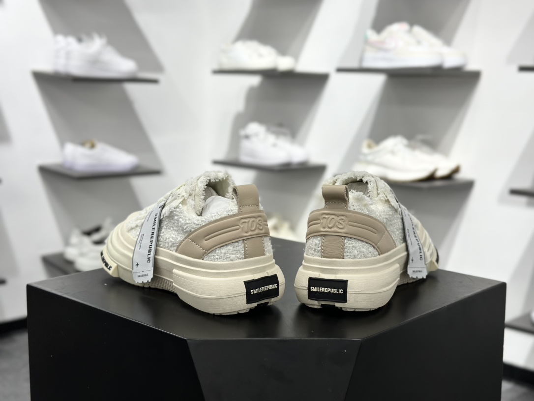 360 SMILEREPUBLIC INCEPTION 70S LOWS.SP 盗梦空间70s系列松糕厚底增高低帮运动鞋“米白粗花呢须边” SR20240102014