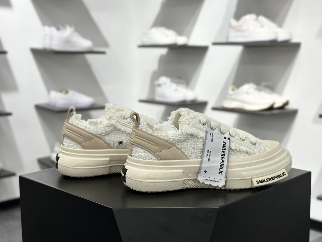 360 SMILEREPUBLIC INCEPTION 70S LOWS.SP 盗梦空间70s系列松糕厚底增高低帮运动鞋“米白粗花呢须边” SR20240102014