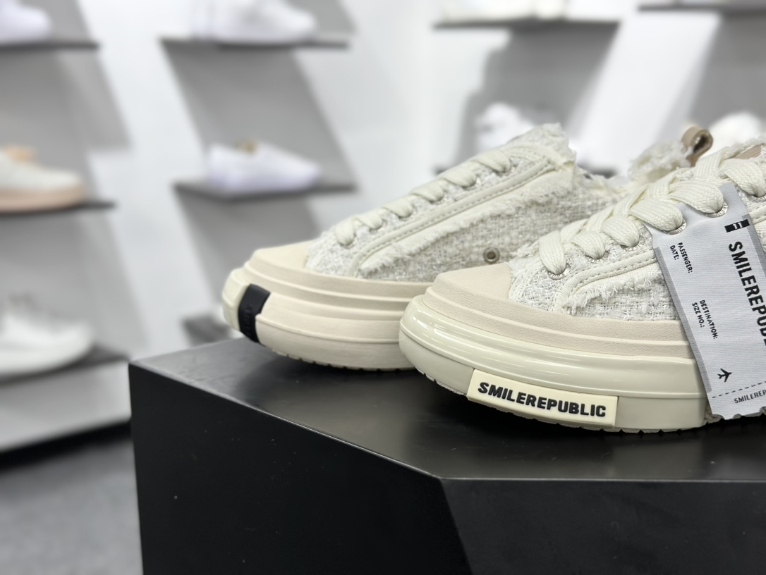 360 SMILEREPUBLIC INCEPTION 70S LOWS.SP 盗梦空间70s系列松糕厚底增高低帮运动鞋“米白粗花呢须边” SR20240102014