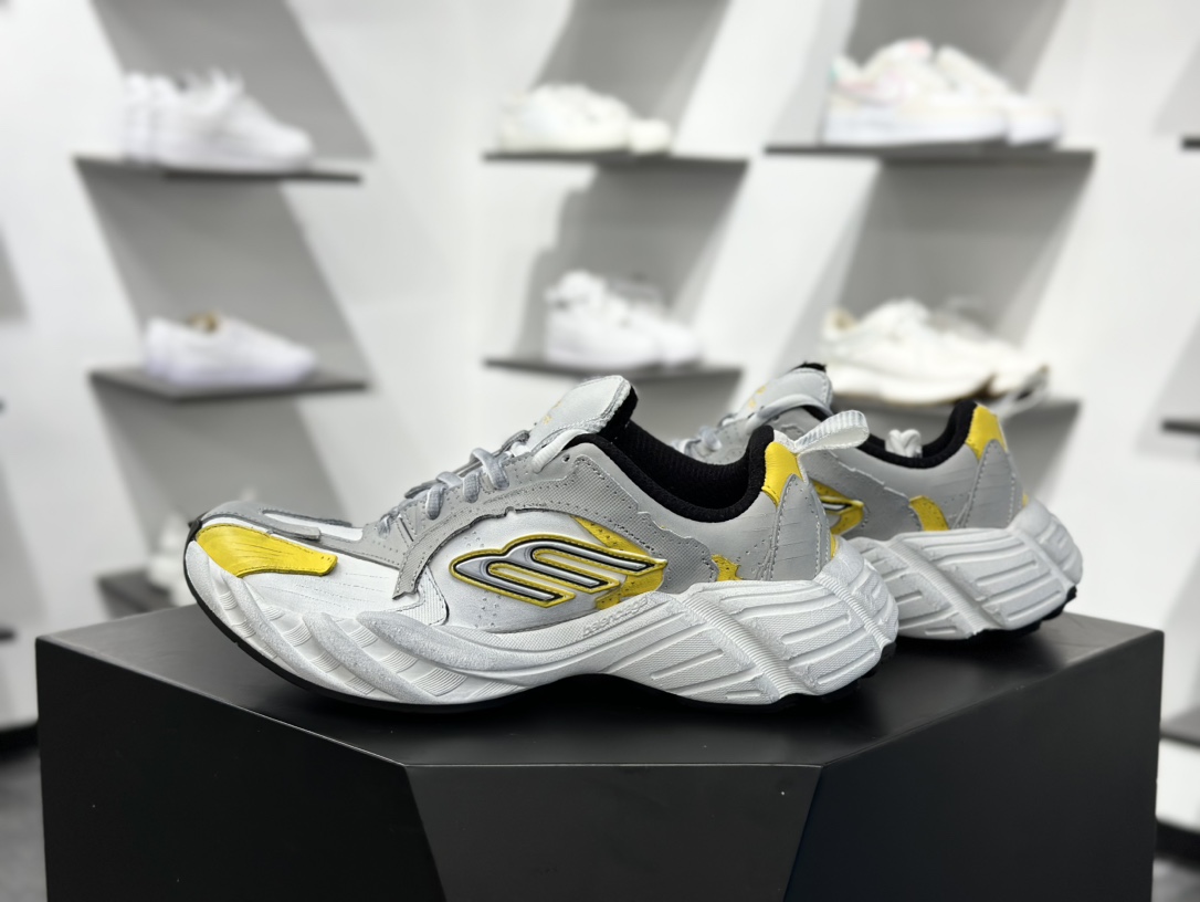 420 巴黎世家BALENCIAGA Monday Sneaker 星期一系列低帮复古阔型厚底底姥爹运动鞋“浅灰白黄做旧”825418 WDWTS 1971