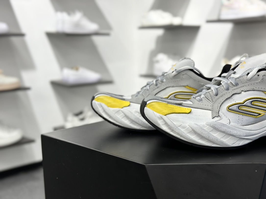 420 巴黎世家BALENCIAGA Monday Sneaker 星期一系列低帮复古阔型厚底底姥爹运动鞋“浅灰白黄做旧”825418 WDWTS 1971