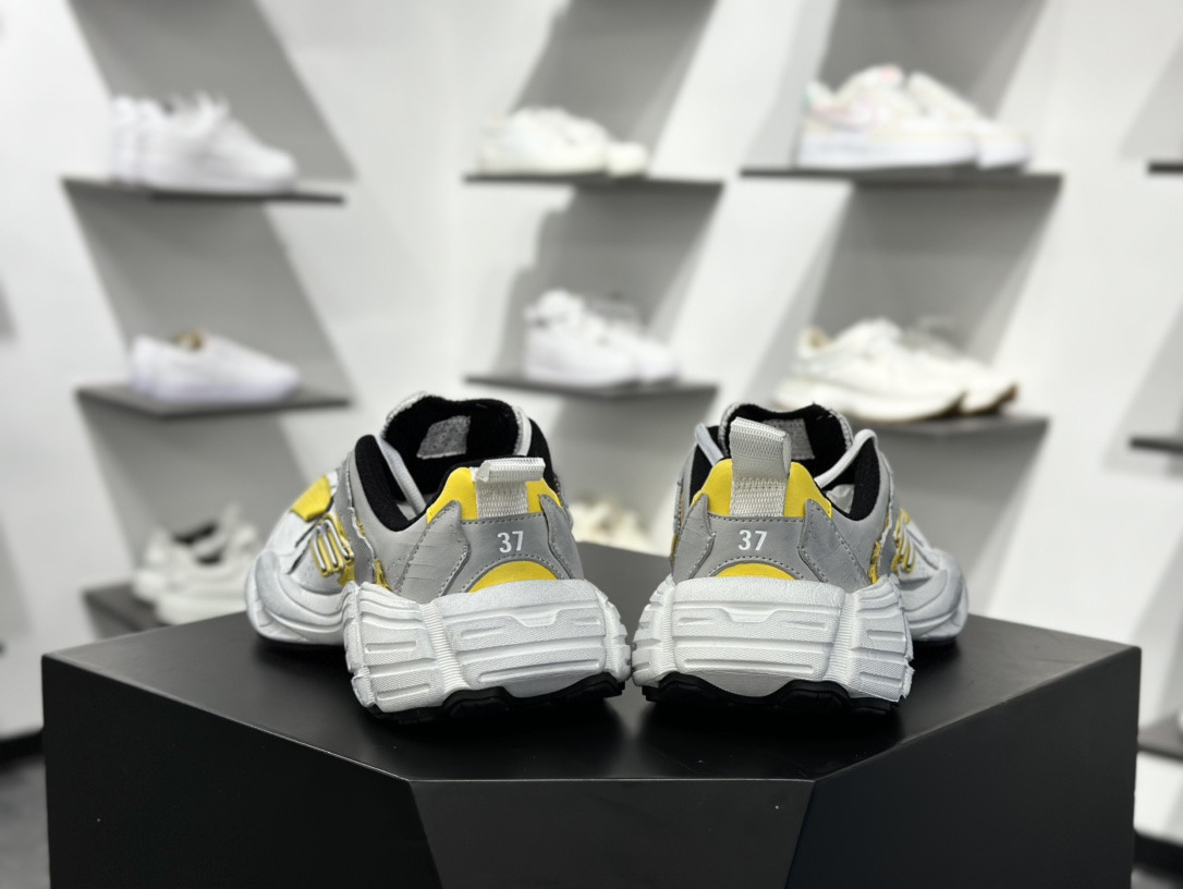 420 巴黎世家BALENCIAGA Monday Sneaker 星期一系列低帮复古阔型厚底底姥爹运动鞋“浅灰白黄做旧”825418 WDWTS 1971