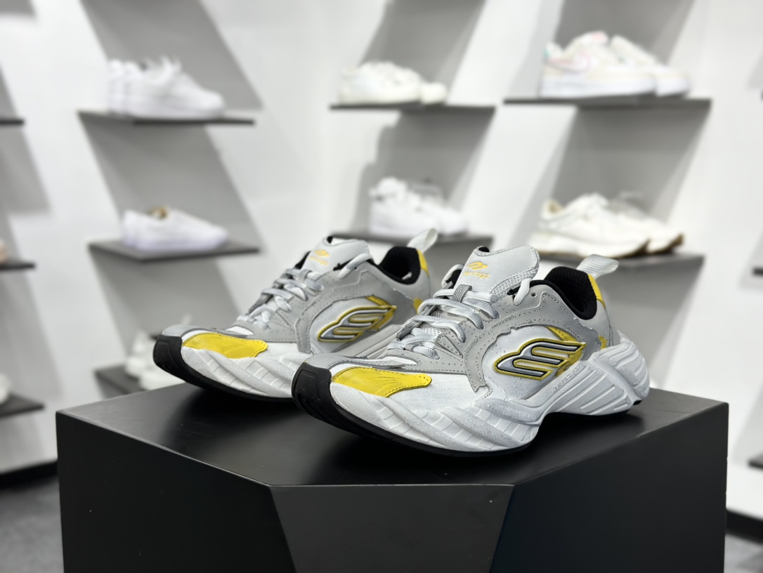 420 巴黎世家BALENCIAGA Monday Sneaker 星期一系列低帮复古阔型厚底底姥爹运动鞋“浅灰白黄做旧”825418 WDWTS 1971