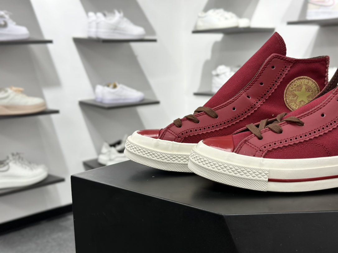 CONVERSE匡威1970S复古红色皮质拼接民族风休闲鞋男女帆布鞋 A12460C