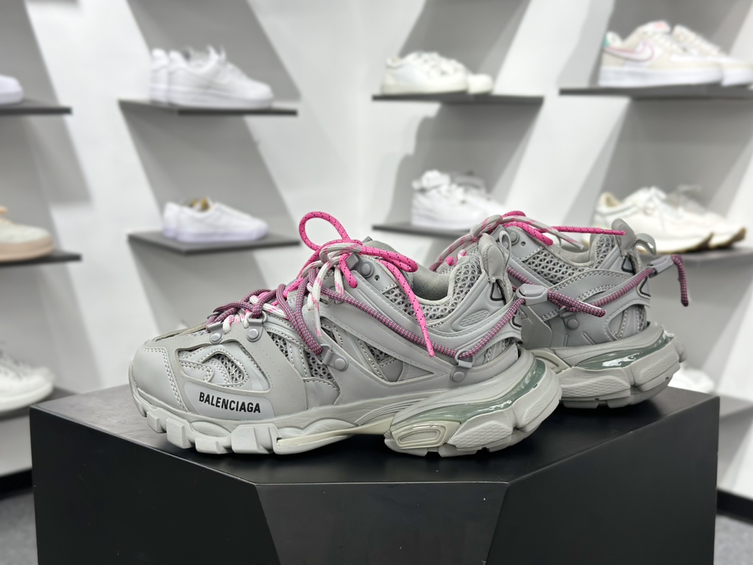 巴黎世家Balenciaga Track Trail Laces Sneakers 3.0代绑绳系列慢跑鞋“水泥灰冷灰粉绑绳”800590 WTRHK 1013