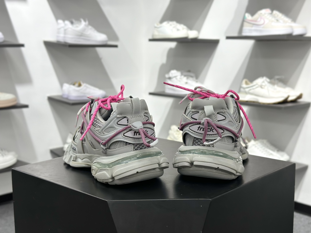 巴黎世家Balenciaga Track Trail Laces Sneakers 3.0代绑绳系列慢跑鞋“水泥灰冷灰粉绑绳”800590 WTRHK 1013