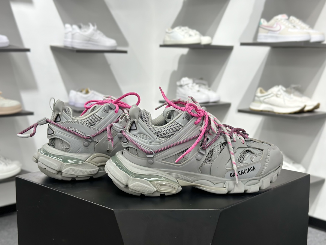 巴黎世家Balenciaga Track Trail Laces Sneakers 3.0代绑绳系列慢跑鞋“水泥灰冷灰粉绑绳”800590 WTRHK 1013
