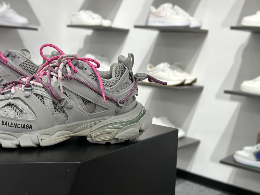 巴黎世家Balenciaga Track Trail Laces Sneakers 3.0代绑绳系列慢跑鞋“水泥灰冷灰粉绑绳”800590 WTRHK 1013