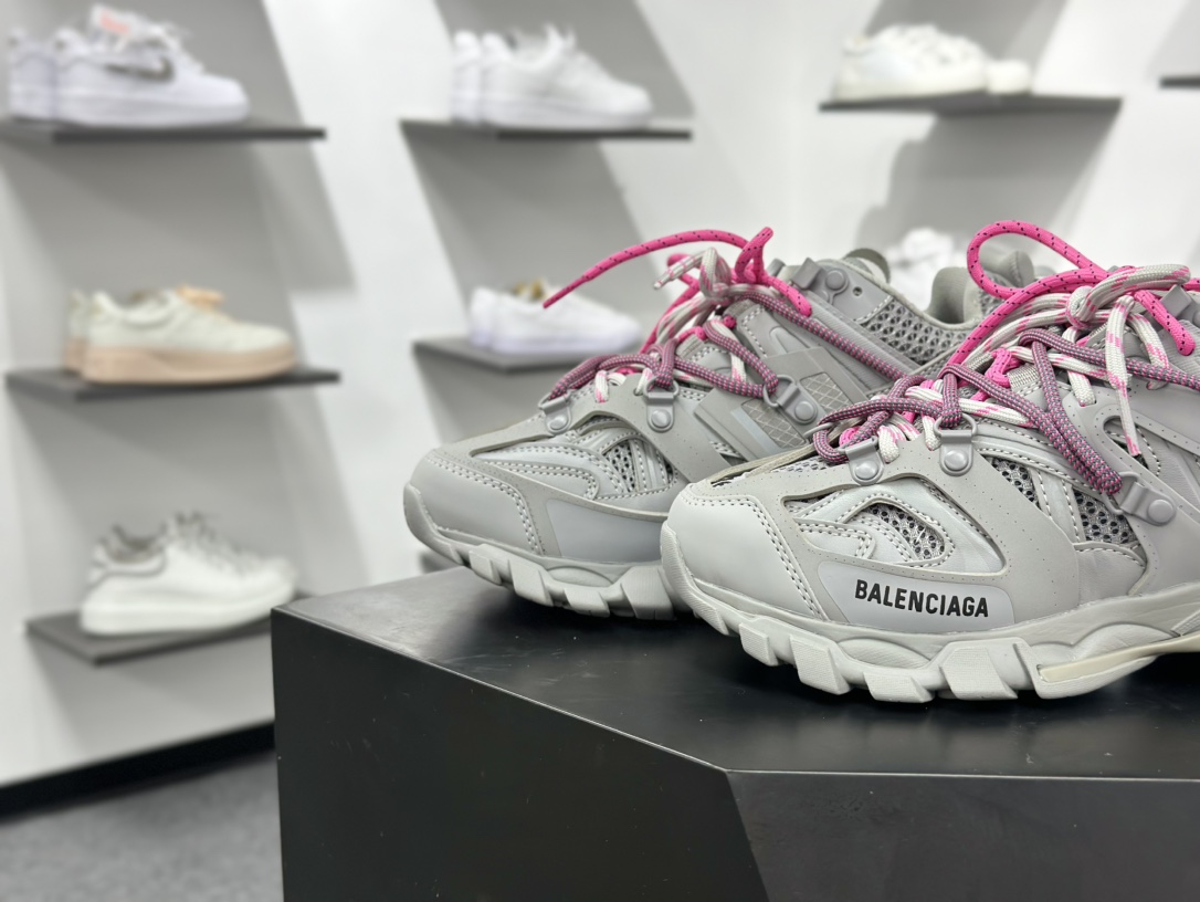 巴黎世家Balenciaga Track Trail Laces Sneakers 3.0代绑绳系列慢跑鞋“水泥灰冷灰粉绑绳”800590 WTRHK 1013