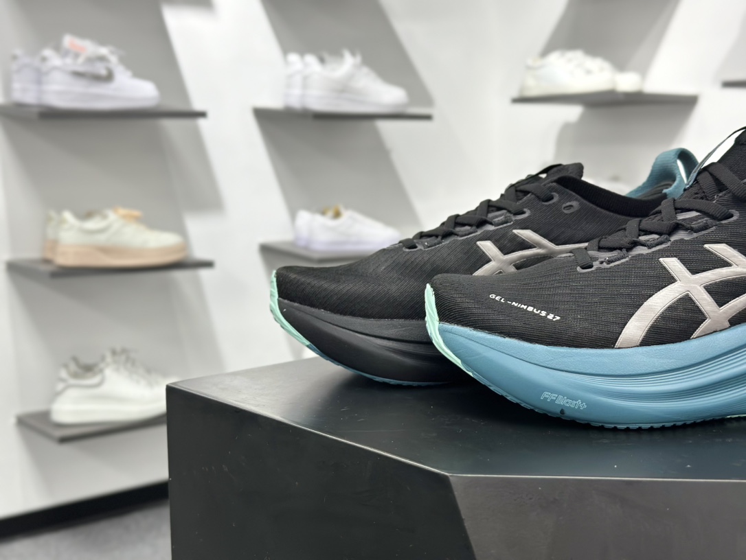 200 亚瑟士/Asics Gel-Nimbus 27 雨云27代超顶级轻量化运动有氧慢跑鞋“黑银深海蓝”1011C093-001