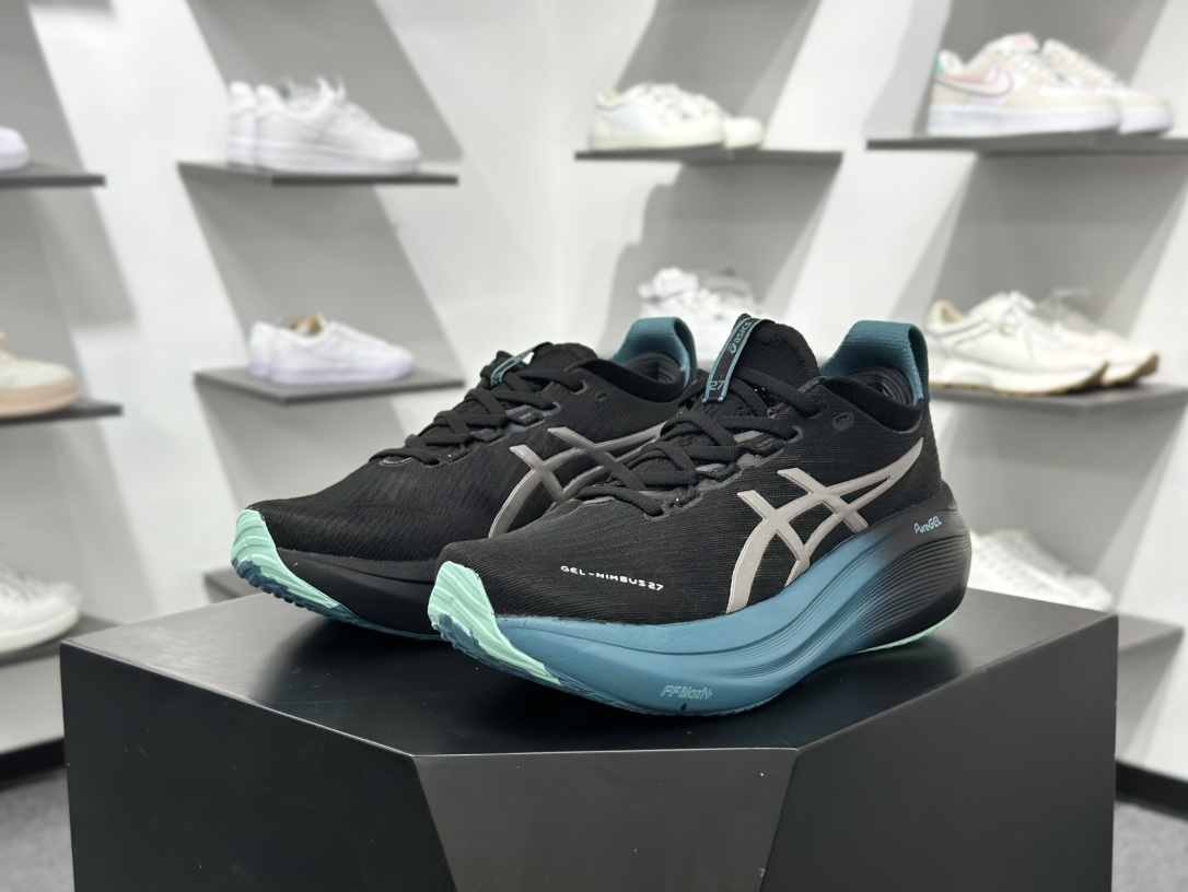 200 亚瑟士/Asics Gel-Nimbus 27 雨云27代超顶级轻量化运动有氧慢跑鞋“黑银深海蓝”1011C093-001