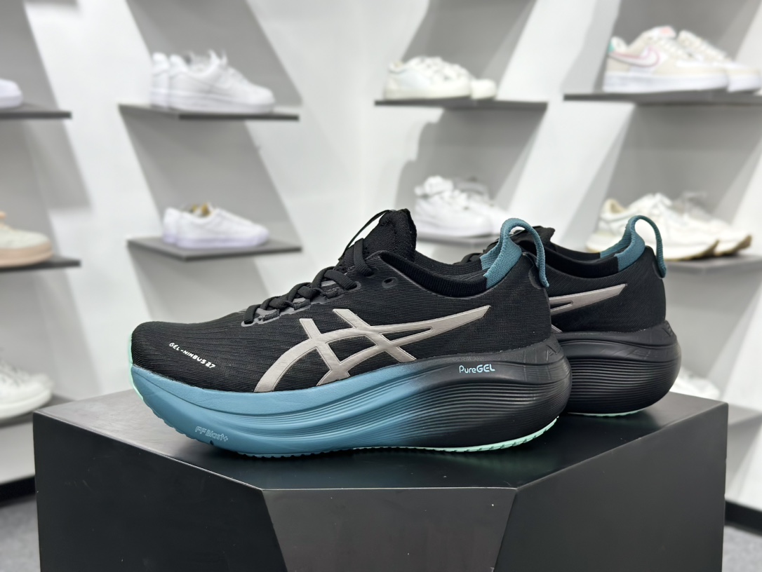 200 亚瑟士/Asics Gel-Nimbus 27 雨云27代超顶级轻量化运动有氧慢跑鞋“黑银深海蓝”1011C093-001