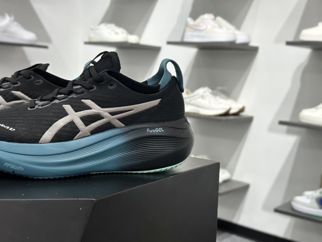 200 亚瑟士/Asics Gel-Nimbus 27 雨云27代超顶级轻量化运动有氧慢跑鞋“黑银深海蓝”1011C093-001