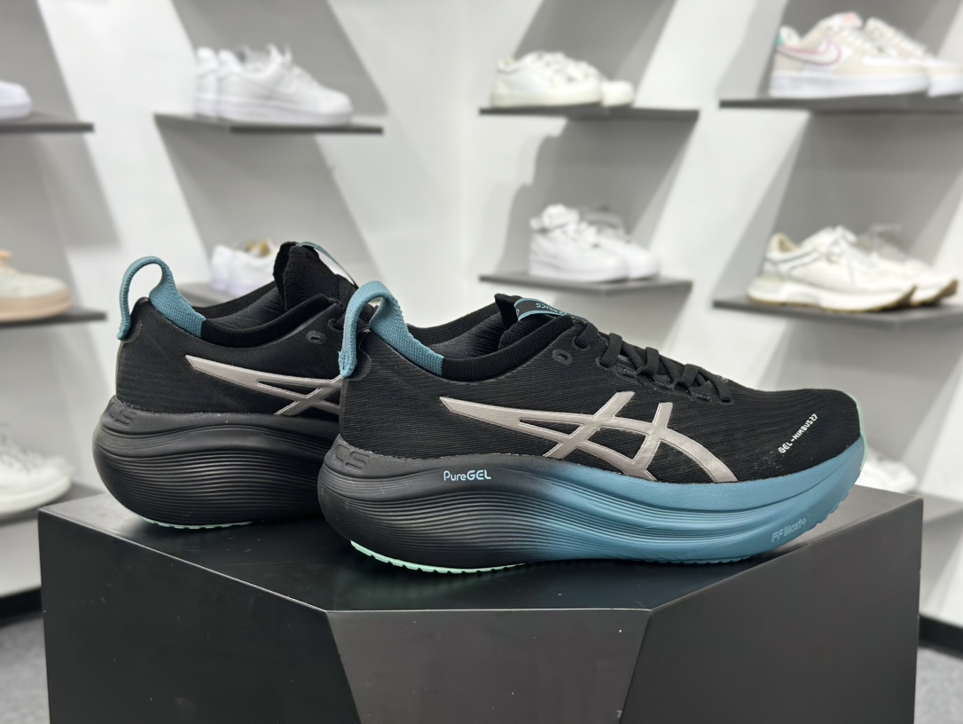 200 亚瑟士/Asics Gel-Nimbus 27 雨云27代超顶级轻量化运动有氧慢跑鞋“黑银深海蓝”1011C093-001