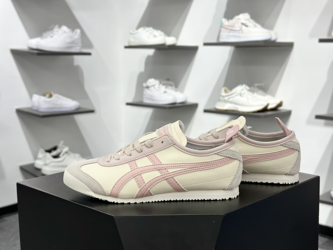 140 Maison Patou x Onitsuka Tiger Mexico 66经典墨西哥系列低帮皮革慢跑鞋“联名白粉虎头” 1183A201-254