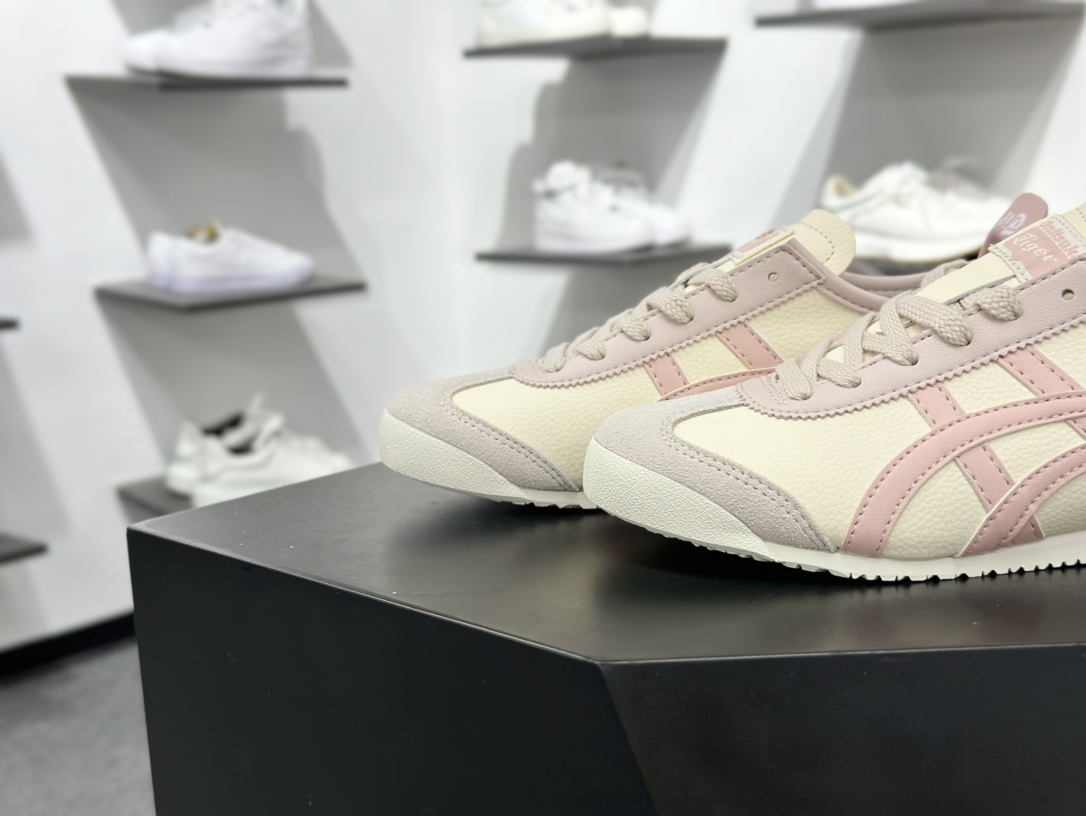 140 Maison Patou x Onitsuka Tiger Mexico 66经典墨西哥系列低帮皮革慢跑鞋“联名白粉虎头” 1183A201-254