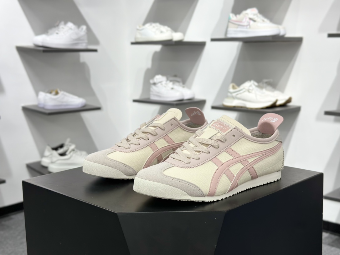 140 Maison Patou x Onitsuka Tiger Mexico 66经典墨西哥系列低帮皮革慢跑鞋“联名白粉虎头” 1183A201-254