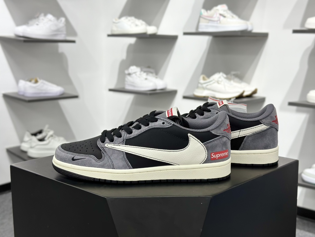 280 Travis Scott x Nike Air Jordan 1 Low x Supreme Air Jordan 1 Low 反转黑灰小钩倒钩 XD1568-101