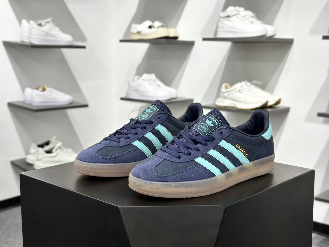160 adidas Originals Gazelle INdoor 蓝绿 三叶草休闲防滑耐磨低帮板鞋 JI2587