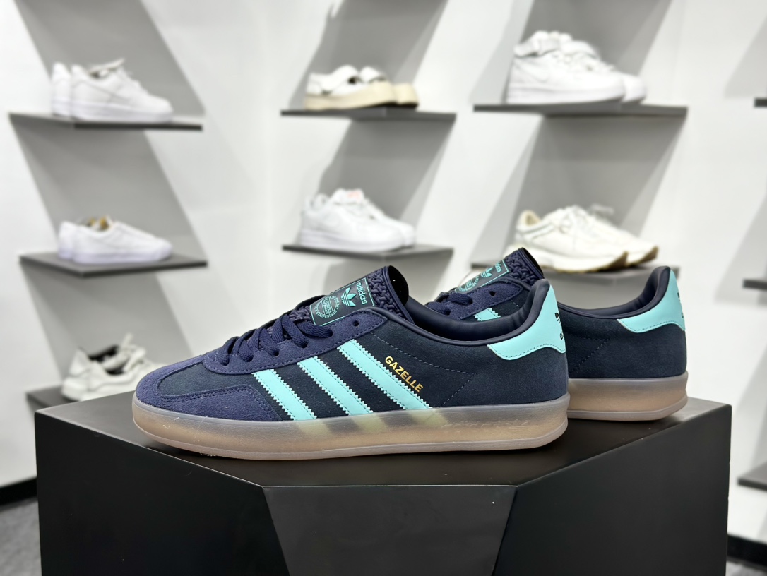 160 adidas Originals Gazelle INdoor 蓝绿 三叶草休闲防滑耐磨低帮板鞋 JI2587