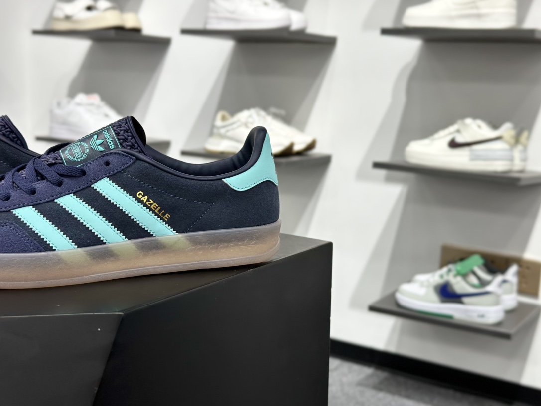 160 adidas Originals Gazelle INdoor 蓝绿 三叶草休闲防滑耐磨低帮板鞋 JI2587