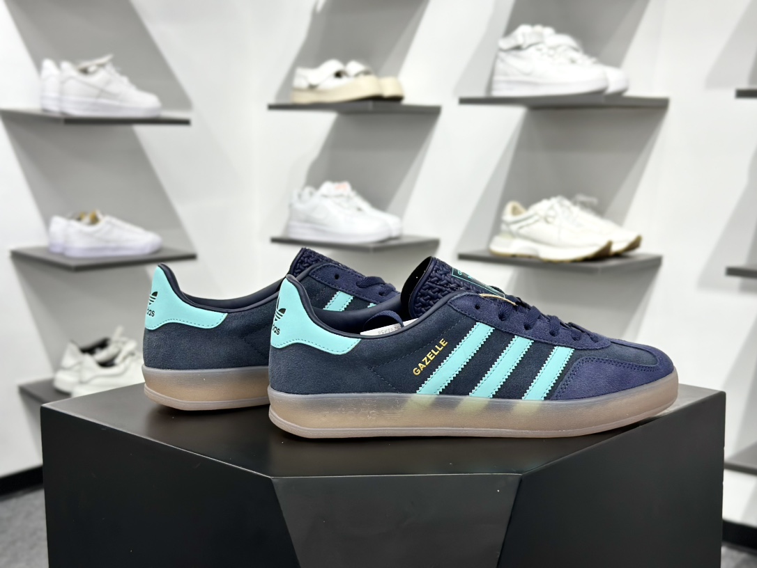 160 adidas Originals Gazelle INdoor 蓝绿 三叶草休闲防滑耐磨低帮板鞋 JI2587