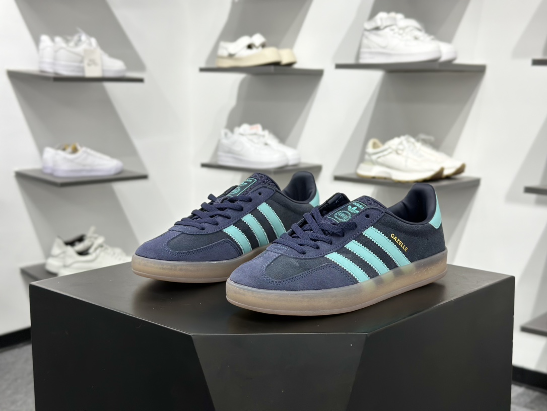 adidas Originals Gazelle INdoor 蓝绿 三叶草休闲防滑耐磨低帮板鞋 JI2587