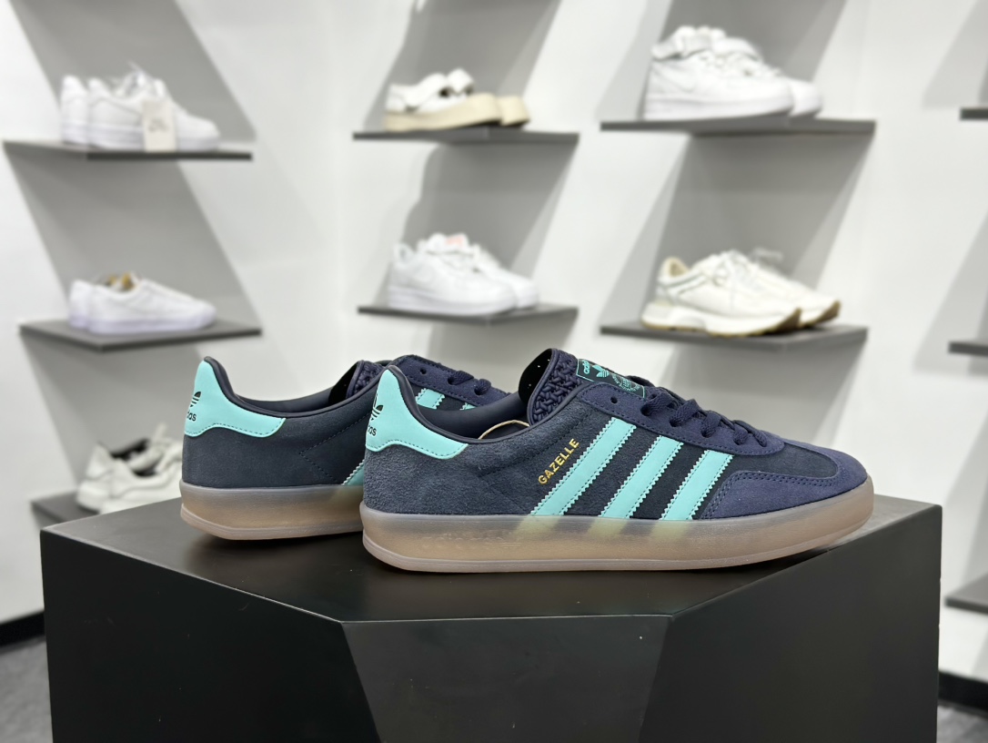 adidas Originals Gazelle INdoor 蓝绿 三叶草休闲防滑耐磨低帮板鞋 JI2587