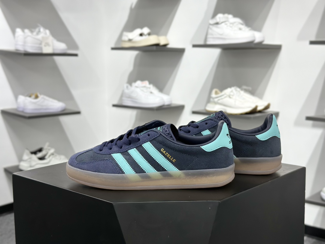 adidas Originals Gazelle INdoor 蓝绿 三叶草休闲防滑耐磨低帮板鞋 JI2587