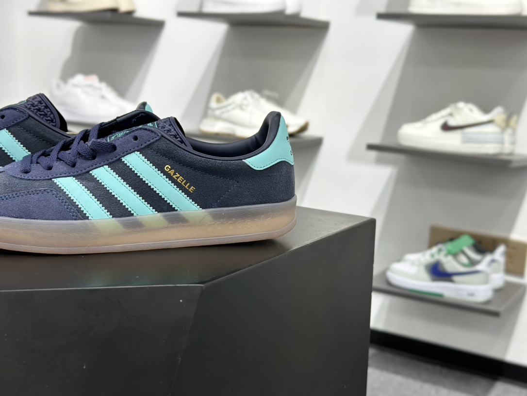 adidas Originals Gazelle INdoor 蓝绿 三叶草休闲防滑耐磨低帮板鞋 JI2587