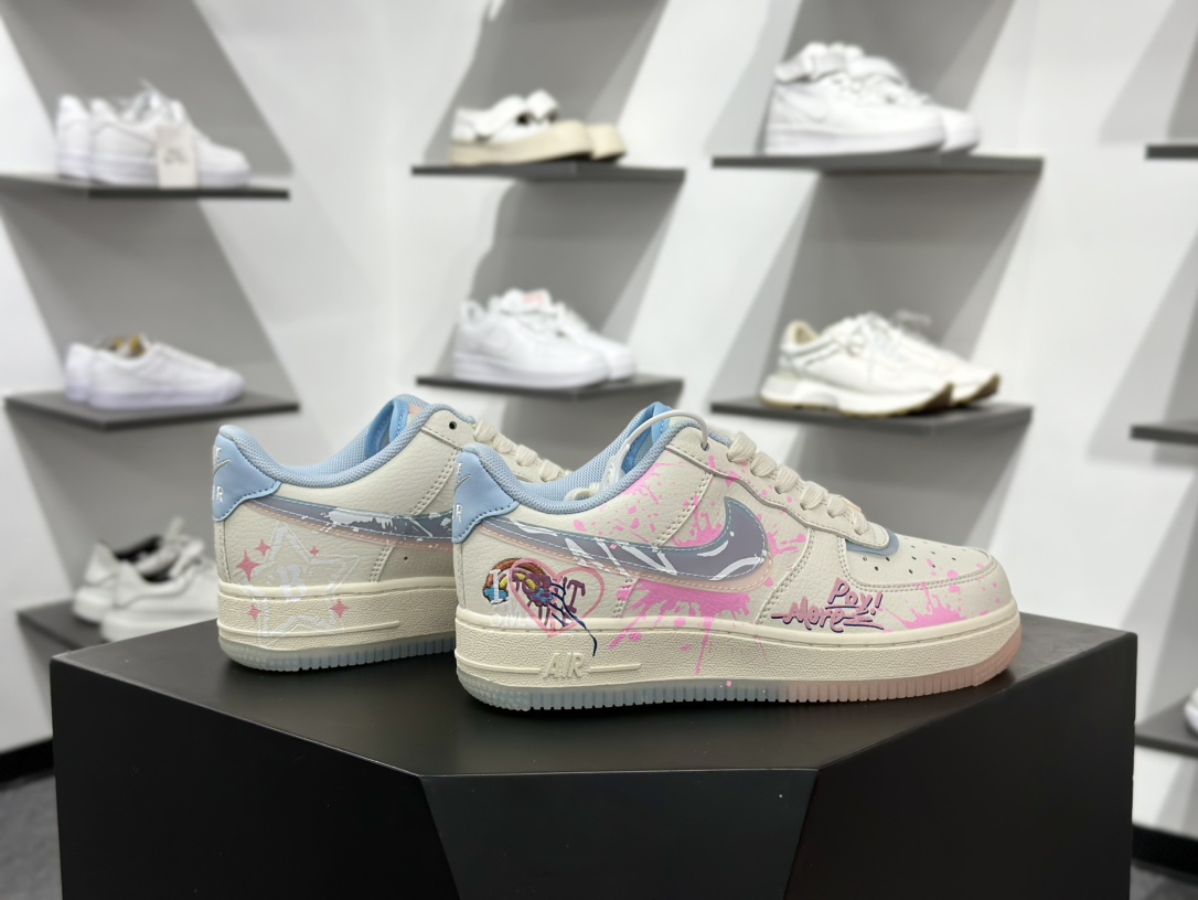 260 Nike Air Force 1 Low 07 米粉蓝涂鸦双小钩 CW1574-058