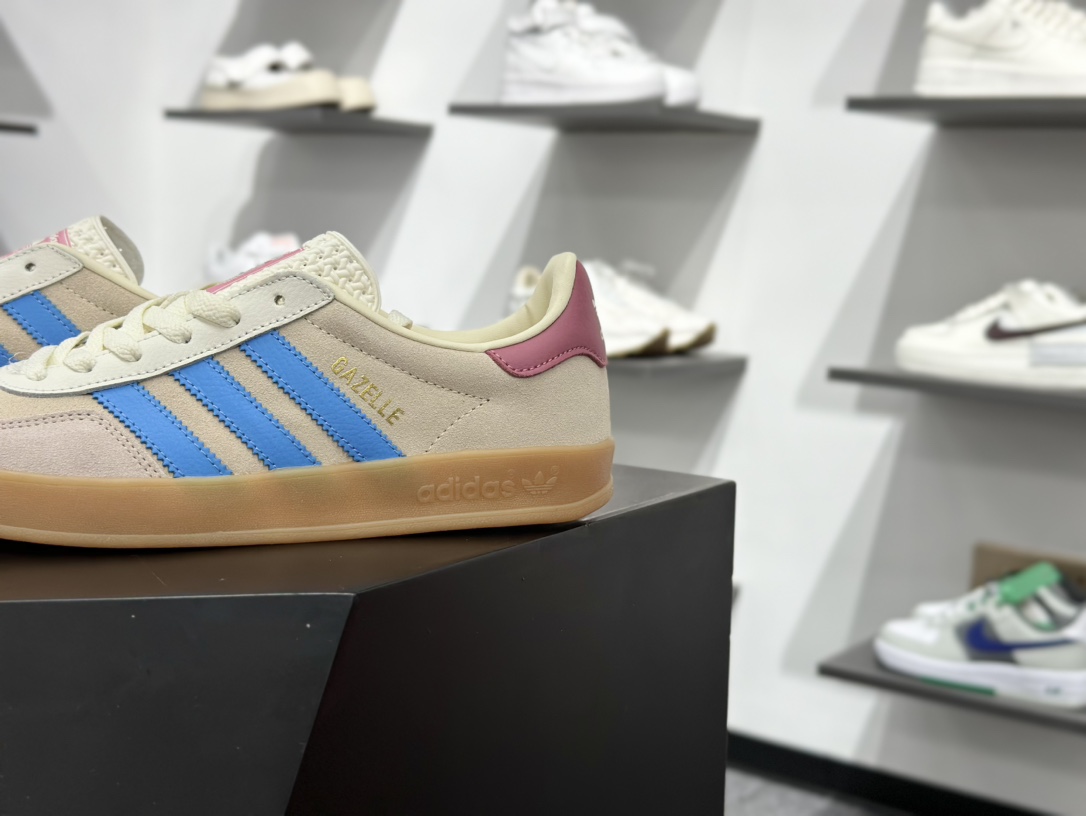adidas Originals Gazelle INdoor 粉蓝 三叶草休闲防滑耐磨低帮板鞋 JQ0010