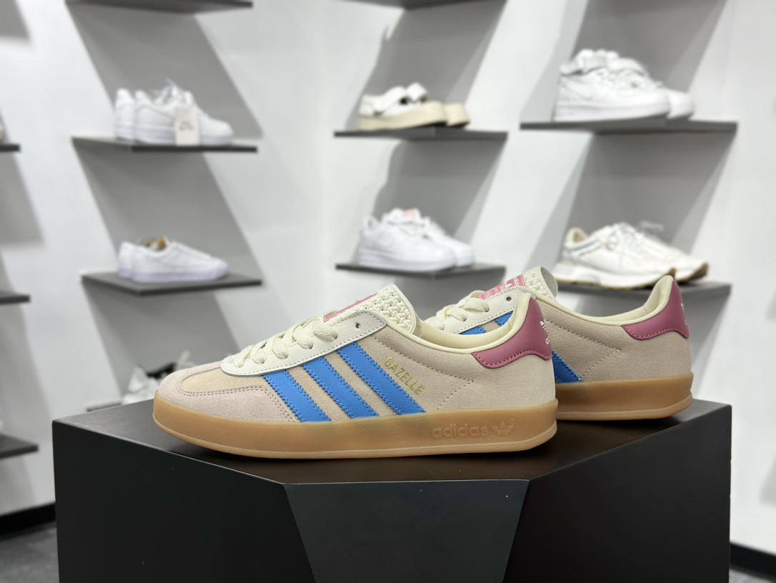 adidas Originals Gazelle INdoor 粉蓝 三叶草休闲防滑耐磨低帮板鞋 JQ0010