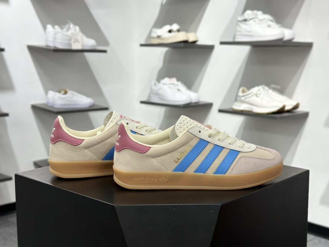 adidas Originals Gazelle INdoor 粉蓝 三叶草休闲防滑耐磨低帮板鞋 JQ0010