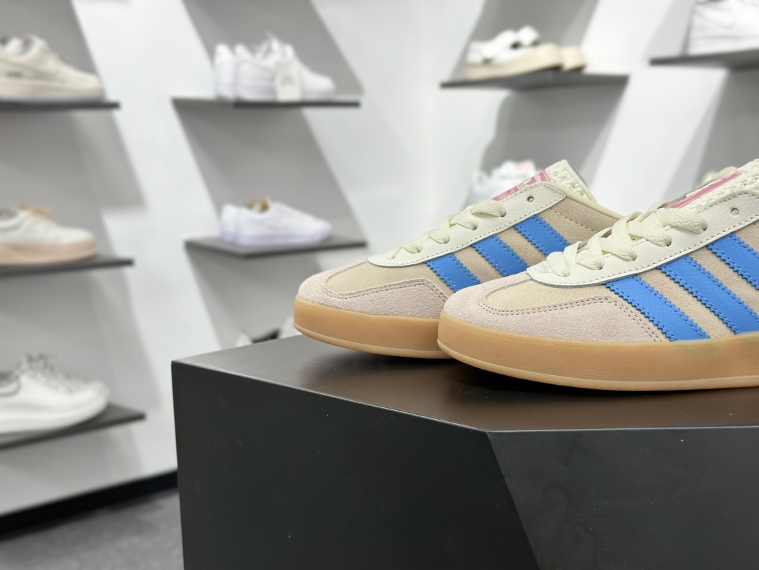 adidas Originals Gazelle INdoor 粉蓝 三叶草休闲防滑耐磨低帮板鞋 JQ0010