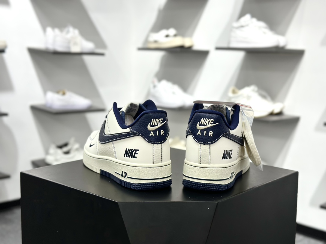 耐克Nike By You Air Force 1'07 Low Retro”Beige/Blue”空军一号板鞋“皮革米白深蓝NIKE钩子印标” SC9207-535