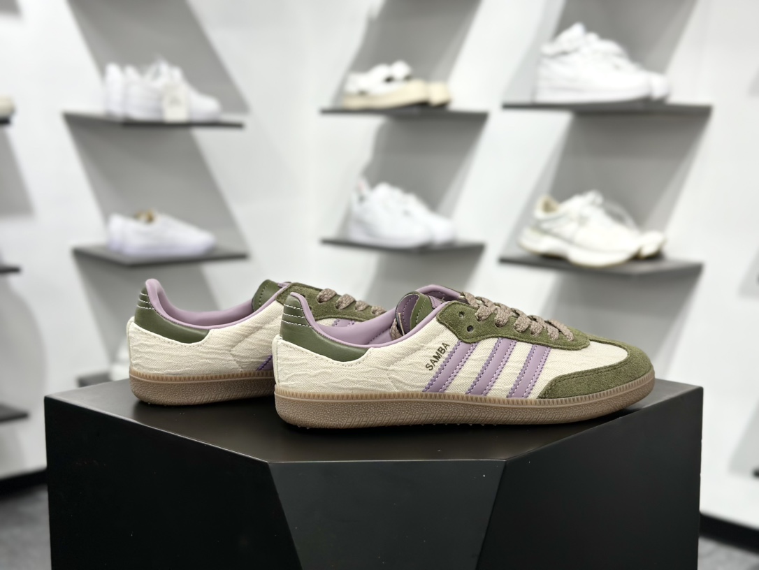 三叶草Adidas Originals Samba OG桑巴舞系列绅士德训运动板鞋“仙踪绿紫米白生胶底” JP5675
